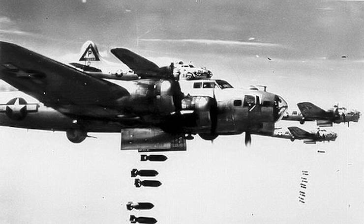 B-17s of the 384th Bomb Group on a bomb run