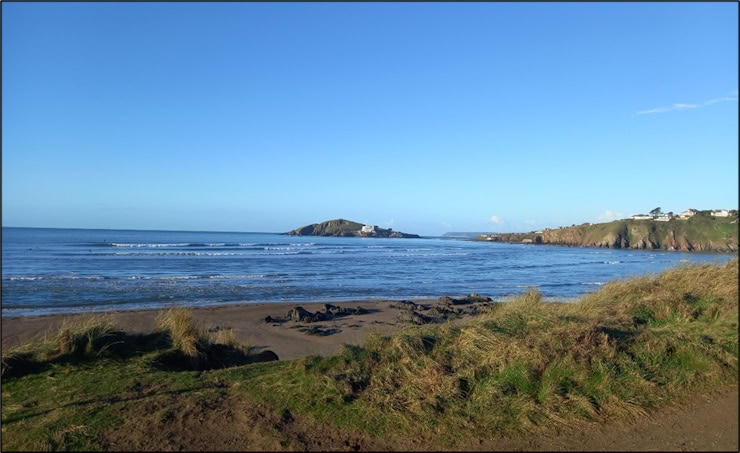 Burgh Island from Bantham Beach, showing Bantham’s Sand Dunes in the foreground, offering a view that has captivated visitors for centuries. Photo by Mike Edwardson.