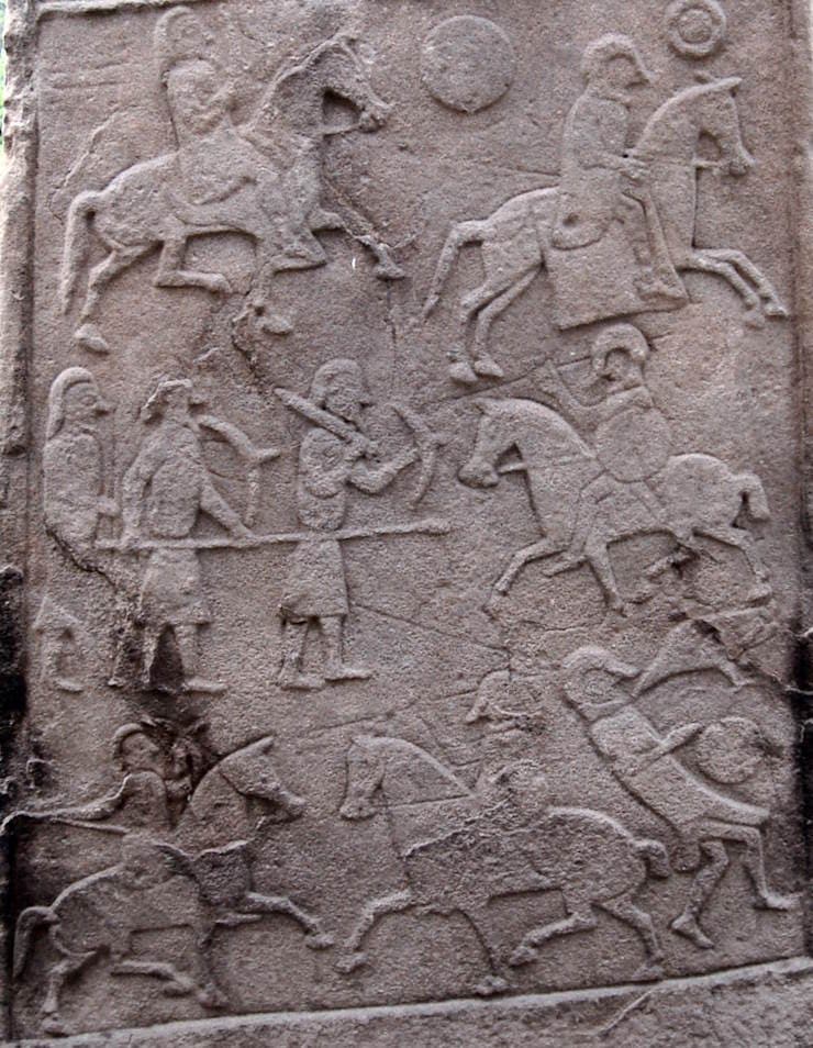 Pictish symbol stone depicting Battle of Dun Nechtain