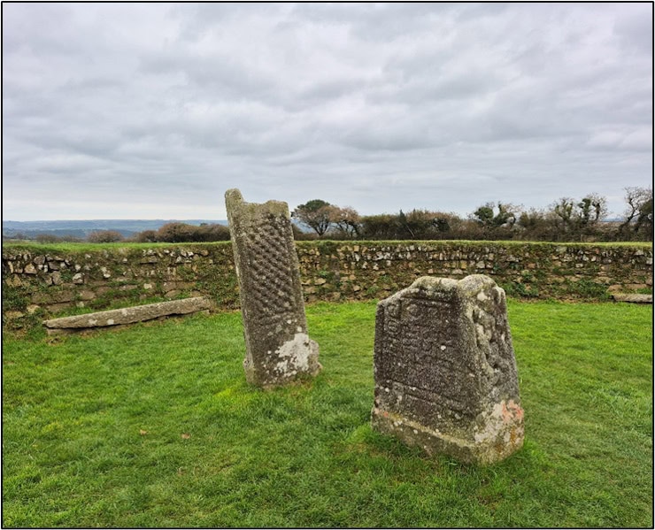 King Doniert's Stone shown on the right, with the faded inscription visible. ‘The Other Half Stone’ is on the left. Photo by Mike Edwardson.